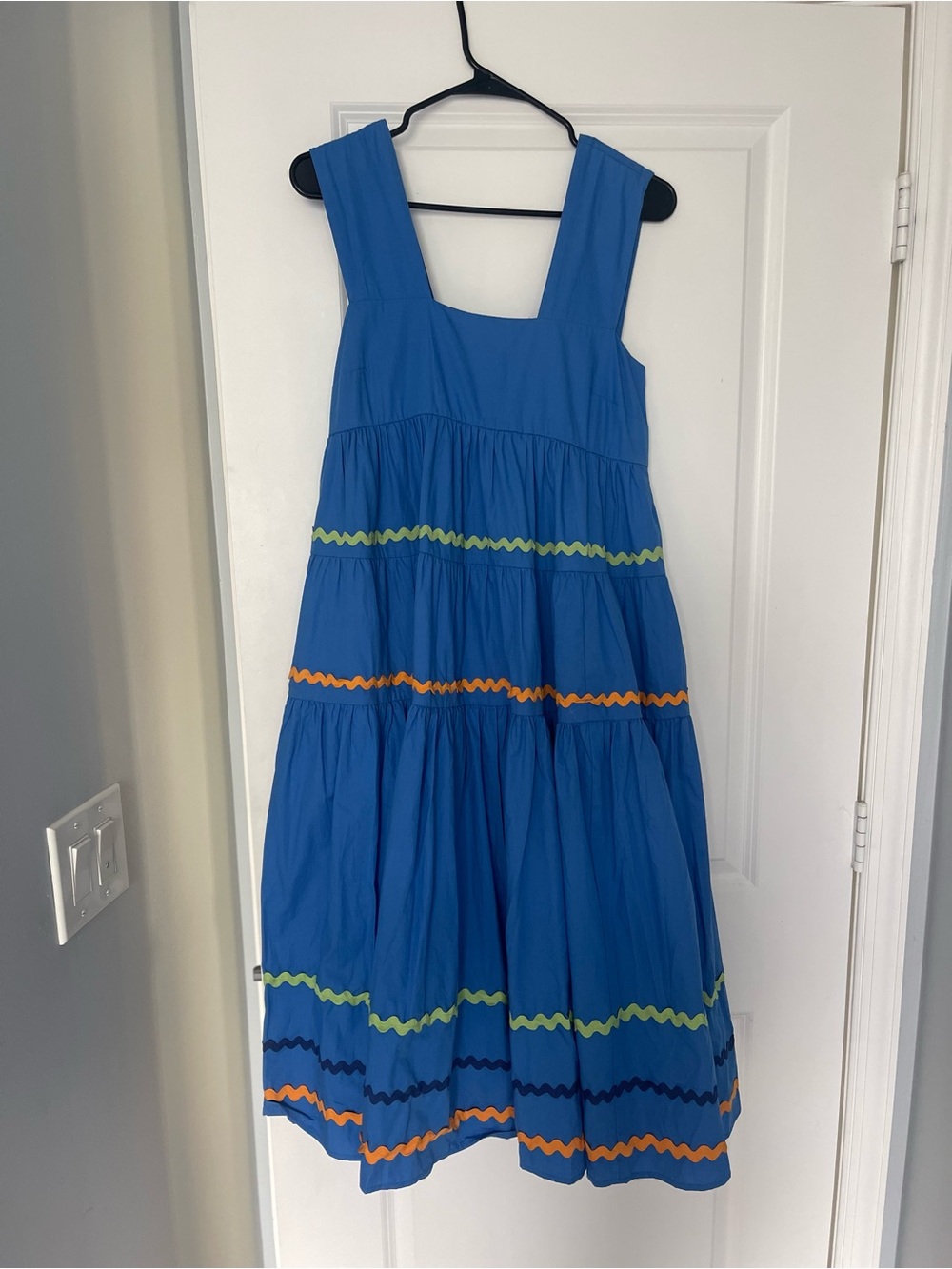 Anthropologie Bright Blue Tiered Sundress with Colorful Rickrack
